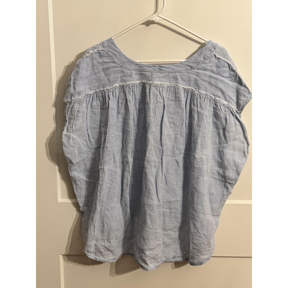 Meo Meli Tunic Blouse Womens One Size Blue 100% Linen Button Henley Italy - Picture 2 of 7